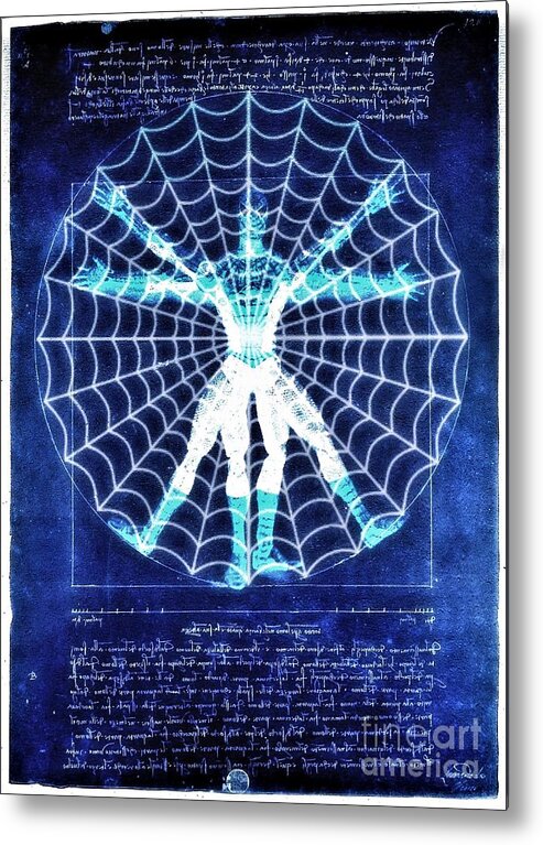 Spider-man Metal Print featuring the digital art Vitruvian Spiderman white in the sky by HELGE Art Gallery