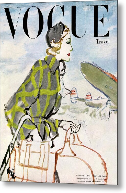 Illustration Metal Print featuring the photograph Vogue Cover Featuring A Woman Carrying Luggage by Carl Oscar August Erickson