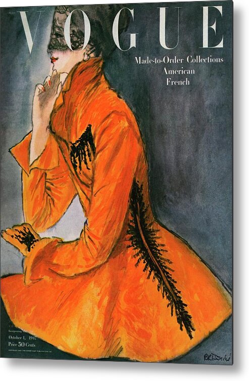 Fashion Metal Print featuring the photograph Vogue Cover Featuring A Woman In An Orange Coat by Rene R. Bouche