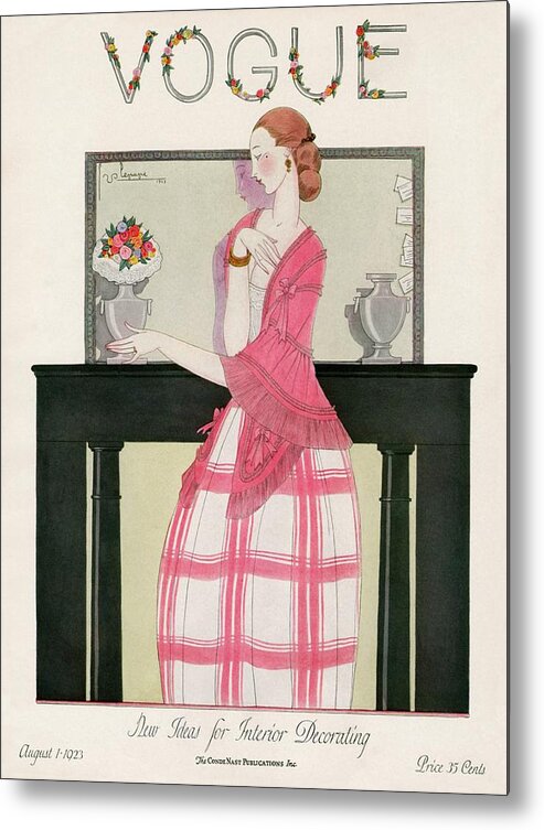 Illustration Metal Print featuring the photograph Vogue Cover Featuring A Woman In Front by Georges Lepape