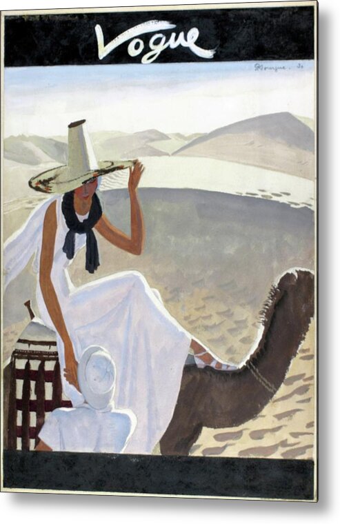 Animal Metal Print featuring the digital art Vogue Cover Featuring A Woman Riding A Camel by Pierre Mourgue