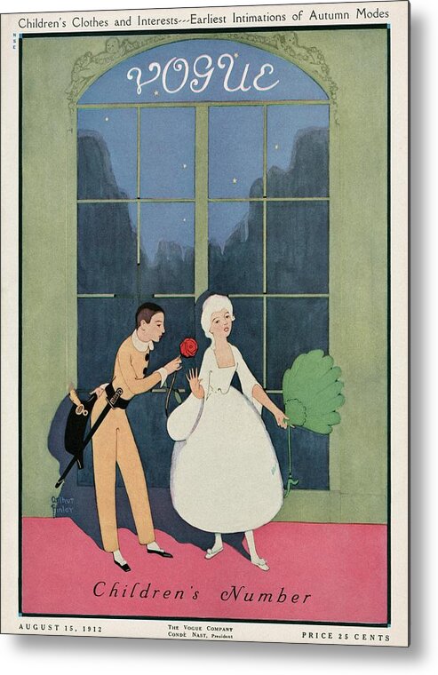Illustration Metal Print featuring the photograph Vogue Cover Illustration Of A Boy Offering A Girl by Arthur Finley