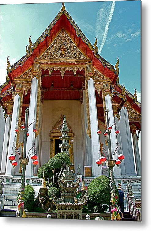 Wat Suthat In Bangkok Metal Print featuring the photograph Wat Suthat in Bangkok-Thailand by Ruth Hager