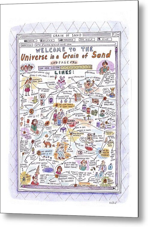 Sand Metal Print featuring the drawing 'welcome To The Universe In A Grain Of Sand' by Roz Chast