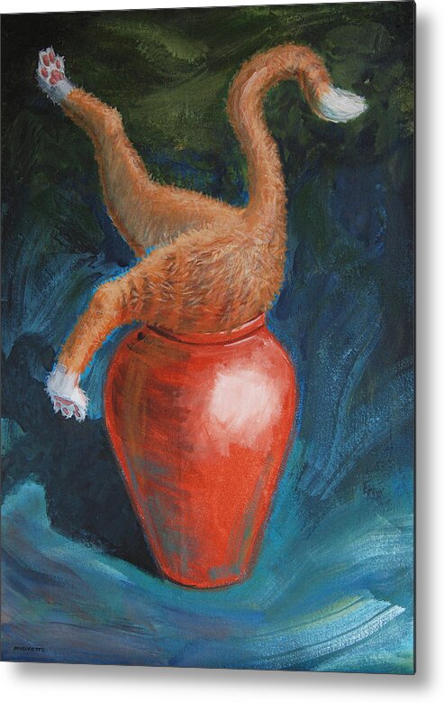 Cat Metal Print featuring the painting Where's Fluffy? by Tommy Midyette