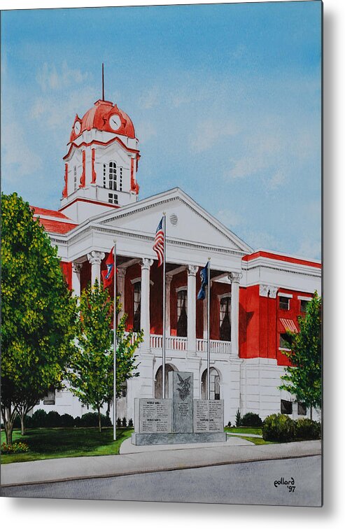 White County Metal Print featuring the painting White County Courthouse - Veteran's Memorial by Glenn Pollard