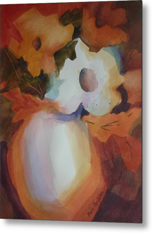 White Metal Print featuring the painting White Flower by Barbara Parisien