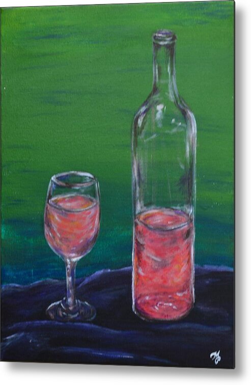 Wine Metal Print featuring the painting Wine Glass And Bottle by Meganne Peck