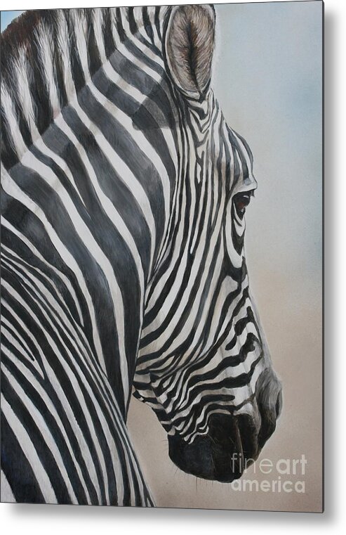 Zebra Metal Print featuring the painting Zebra Look by Charlotte Yealey
