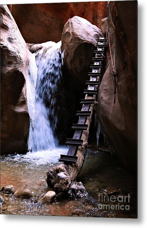 Kanarra Falls Metal Print featuring the photograph Zion Water Fall by Roxie Crouch
