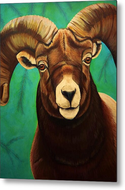 Bighorn Metal Print featuring the painting Mountain Bighorn by Lucy Deane
