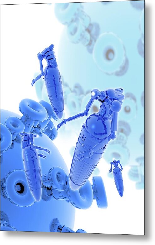 Vertical Metal Print featuring the digital art Medical Nanobots, Artwork #2 by Victor Habbick Visions