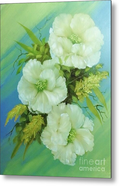 White Metal Print featuring the painting Musk Rose #2 by Peggy Miller