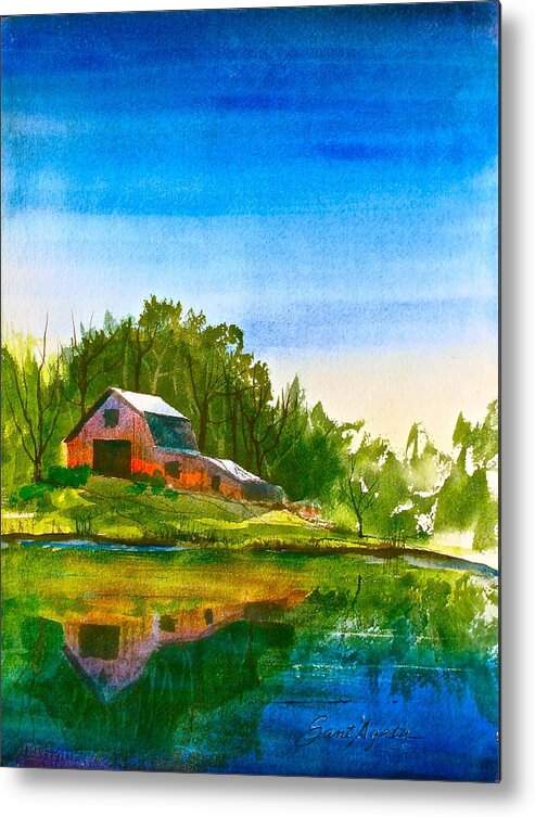 Blue Metal Print featuring the painting Blue Sky River by Frank SantAgata