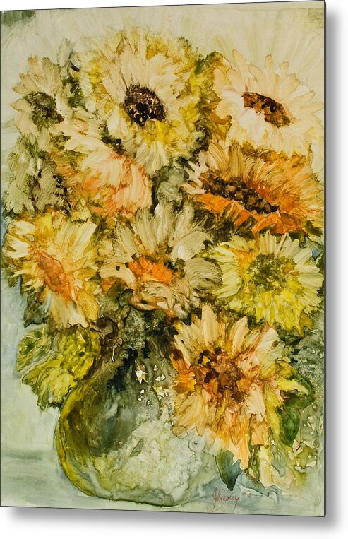Sunflowers Metal Print featuring the painting Bouquet of Sunflowers by Jo Smoley