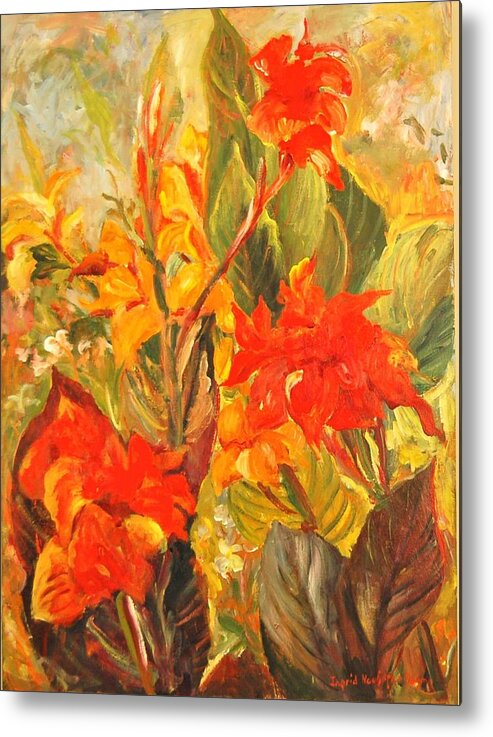 Ingrid Dohm Metal Print featuring the painting Canna Lilies by Ingrid Dohm