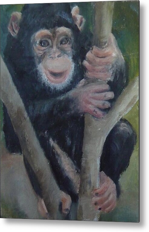 Chimpanzee Metal Print featuring the painting Cheeky Monkey by Jessmyne Stephenson