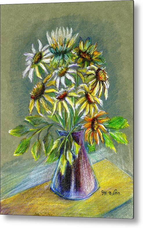 Clear Metal Print featuring the painting Clear flowers on green background by Rachel Hershkovitz