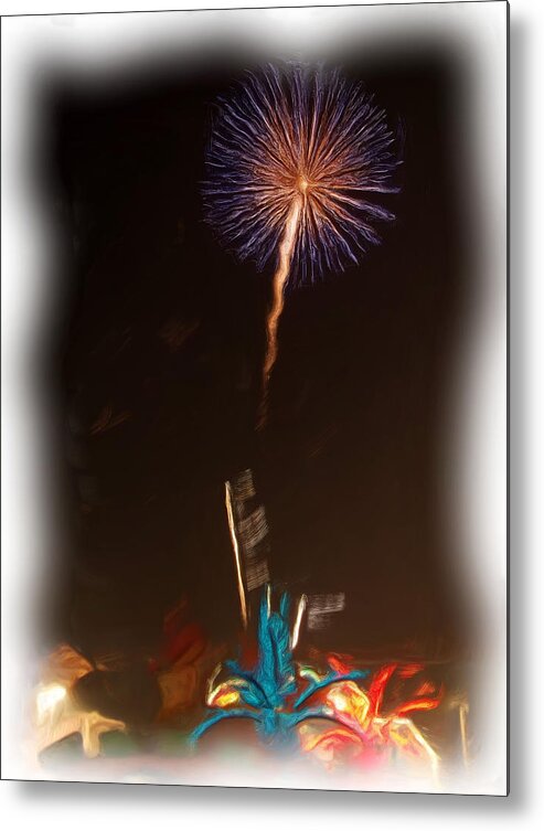 Fireworks Metal Print featuring the photograph Fireworks In Oil by Thomas MacPherson Jr