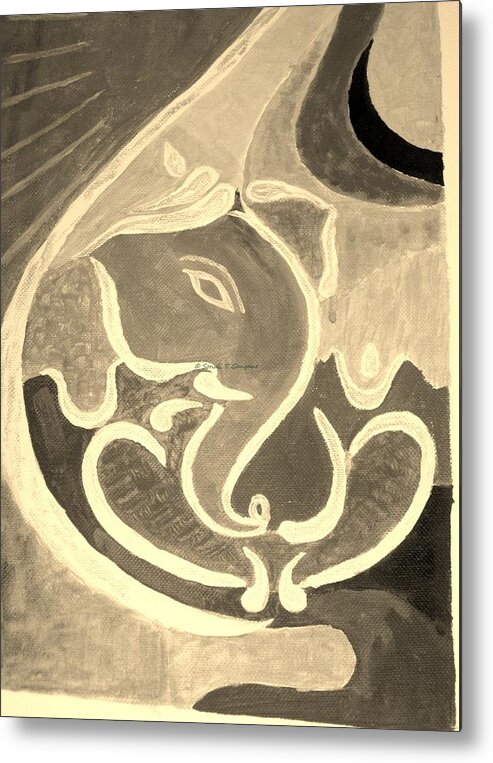 Lord Of Success Metal Print featuring the painting Ganesha in sepia hues by Sonali Gangane