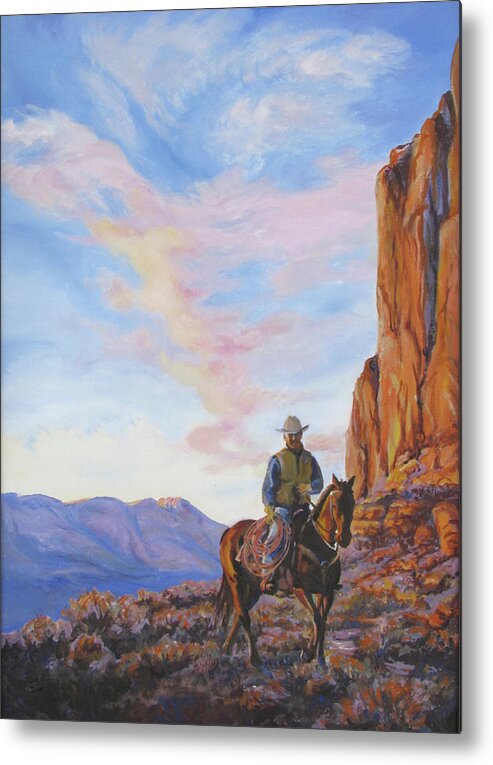 Rider Metal Print featuring the painting Last Light With a Mile to Go by Page Holland