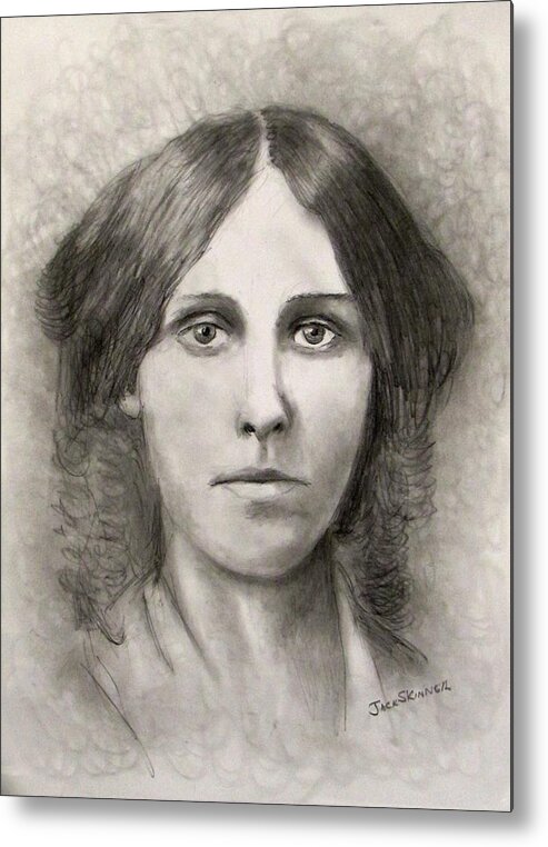 Louisa May Alcott Metal Print featuring the drawing Louisa May Alcott by Jack Skinner