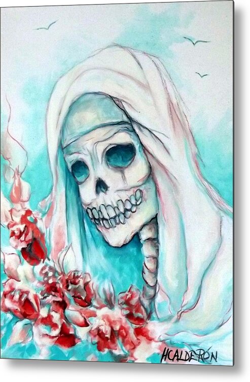 Day Of The Dead Metal Print featuring the painting Nun with Flowers by Heather Calderon