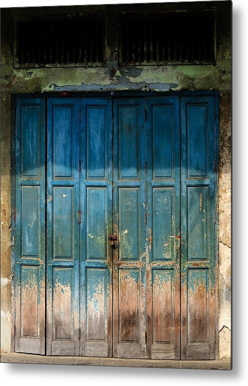 Contrasts Metal Print featuring the photograph old door in China town by Setsiri Silapasuwanchai