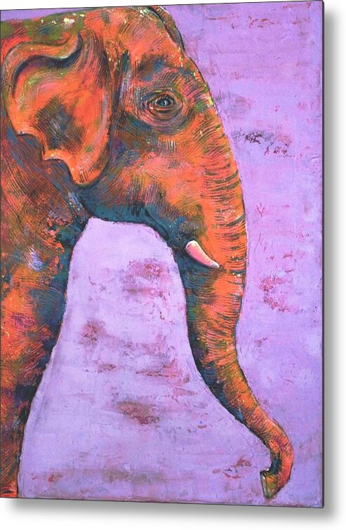 Animal Metal Print featuring the painting Orange Elephant by Suzan Sommers