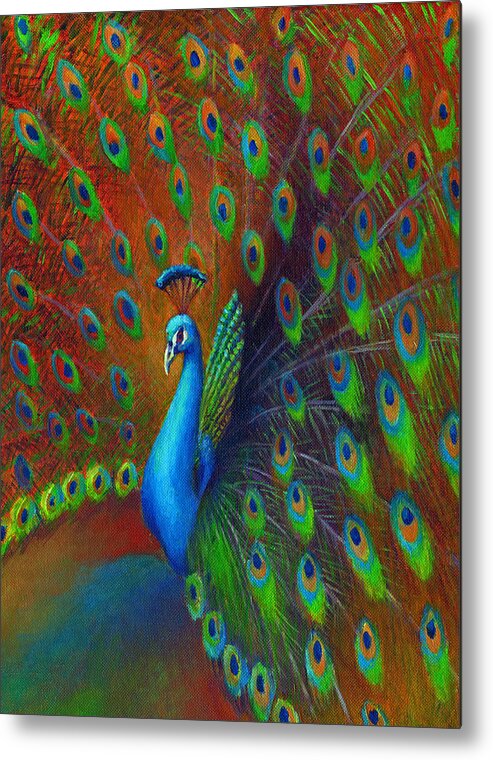 Feather Metal Print featuring the painting Peacock Spread by Nancy Tilles