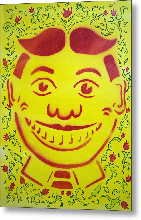 Tillie Of Asbury Park Metal Print featuring the painting Red on yellow with decoration Tillie by Patricia Arroyo
