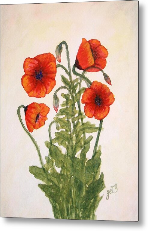Red Poppies Metal Print featuring the painting Red Poppies watercolor painting by Georgeta Blanaru