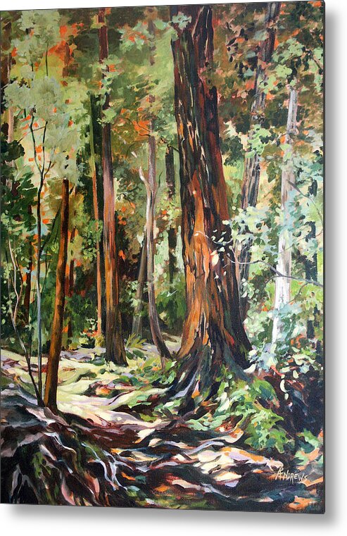 Redwoods Metal Print featuring the painting Redwoods Maui by Rae Andrews