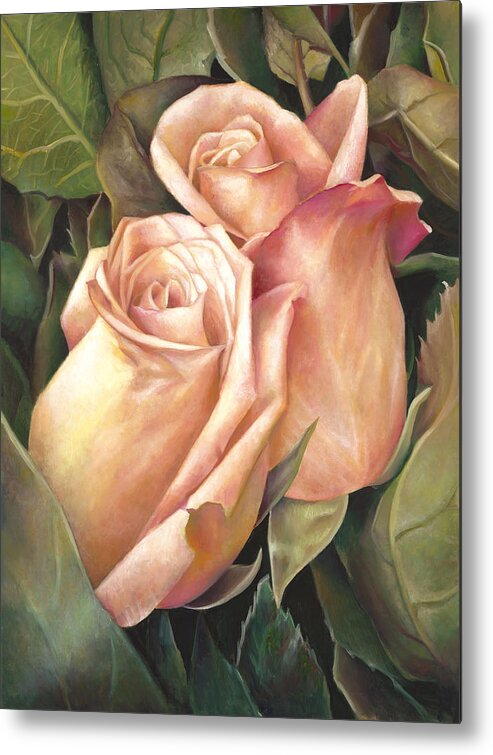  Metal Print featuring the painting Rosey Embrace by Nancy Tilles
