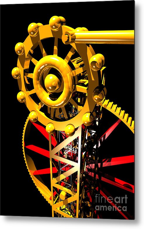 Brass Metal Print featuring the digital art Sine Wave Machine Portrait 7 by Russell Kightley