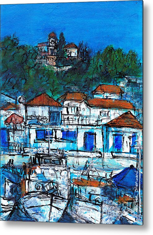 Greece Metal Print featuring the painting Skiathos Town Greece by Jackie Sherwood