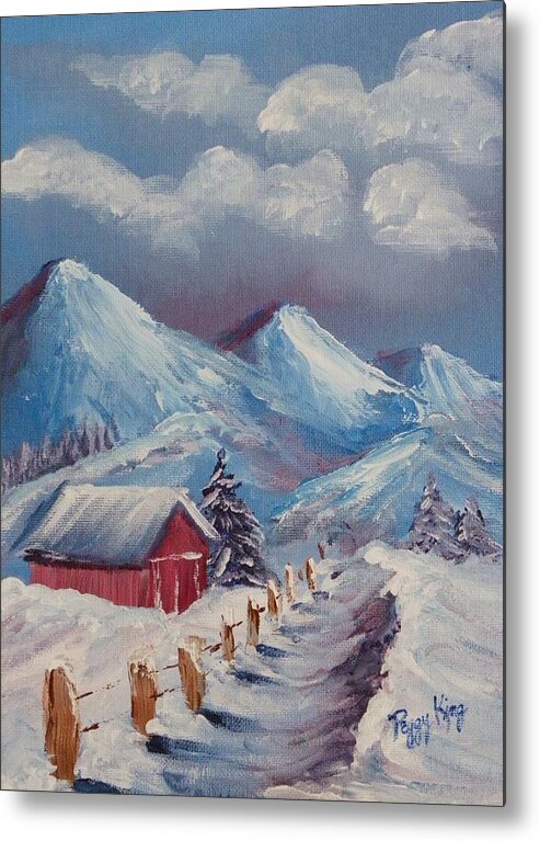 Mountain Scene Metal Print featuring the painting Snow Path by Peggy King