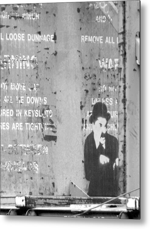 The Little Tramp Metal Print featuring the photograph Street Graffiti Art - the little Tramp bw by Kathleen Grace