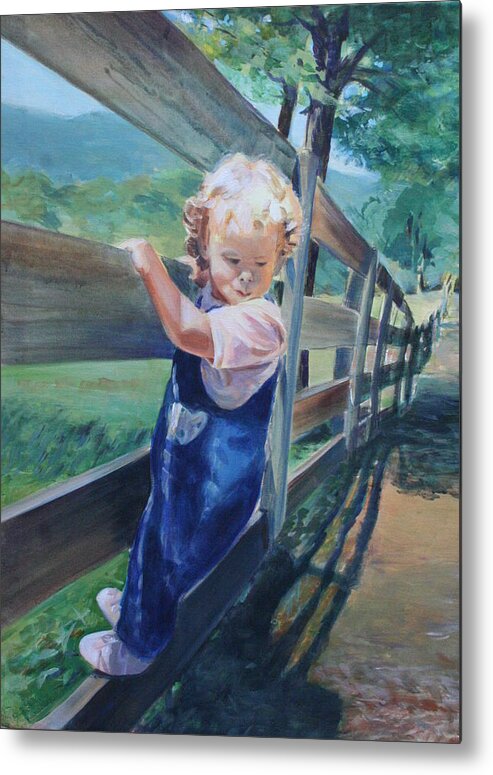 Child Metal Print featuring the painting The Climber by Susan Bradbury