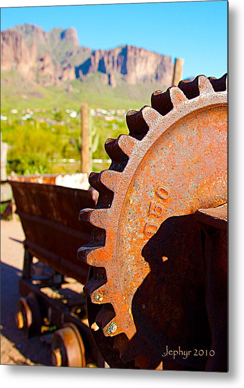 Arizona Artist Jephyr Aka Jeff Curtis Digital Photograph Photography Desert Ghost Town Gold Mining Rusting Relic Photographs Rust Metal Print featuring the photograph Tools of the Trade by Jephyr Art