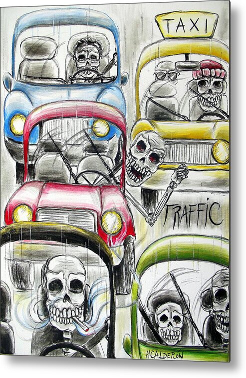 Day Of The Dead Metal Print featuring the painting Traffic by Heather Calderon