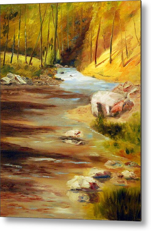 Landscape Of Gentile Rolling Waters Metal Print featuring the painting Cool Mountain Stream by Phil Burton