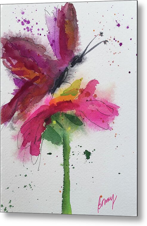 Watercolor Flower Metal Print featuring the painting Flutter and Flower #1 by Bonny Butler