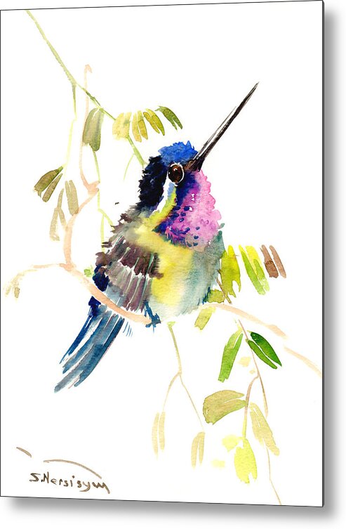 Cute Bird Metal Print featuring the painting Hummingbird #1 by Suren Nersisyan