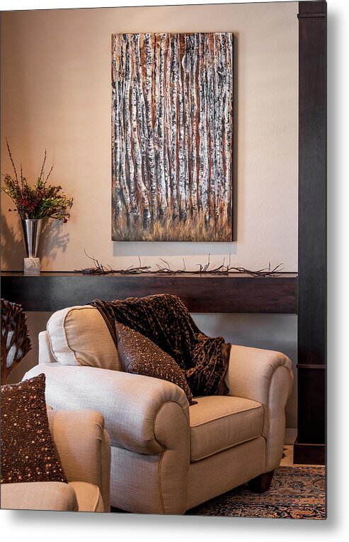 Aspens Metal Print featuring the painting Moonlight Aspens by Sheila Johns