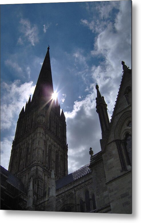 Salisbury Cathedral Metal Print featuring the photograph Salisbury Sunburst #1 by Bernadette Wulf