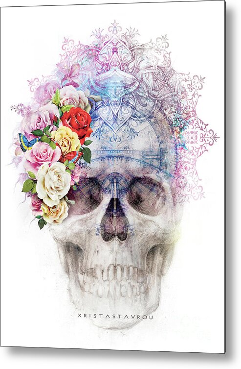 Skull Symbol Metal Print featuring the digital art Skull Queen with Butterflies by Xrista Stavrou