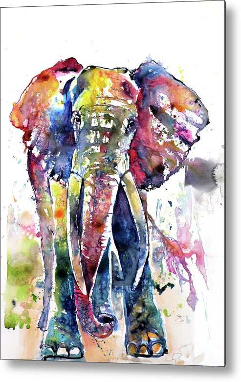 Animal Metal Print featuring the painting Big colorful elephant #2 by Kovacs Anna Brigitta