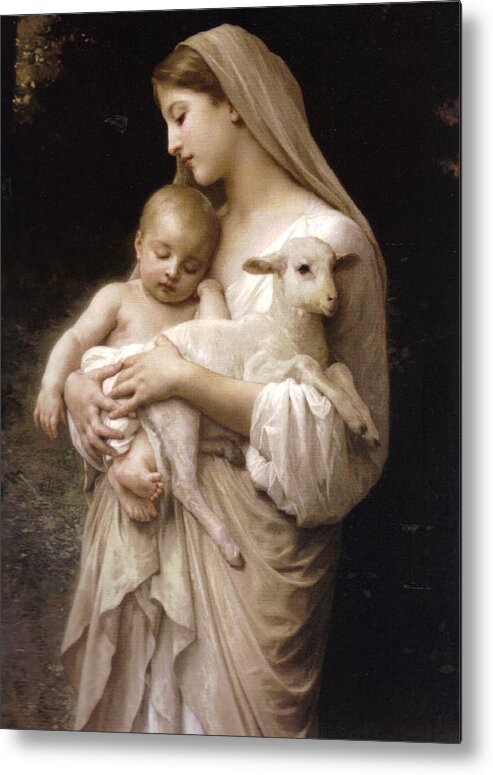 Nativity Metal Print featuring the painting Madonna and Child #1 by William Bouguereau