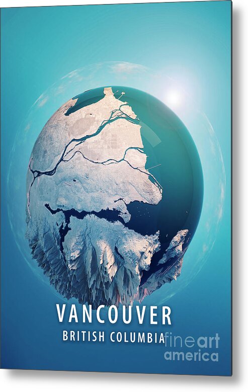 Vancouver Metal Print featuring the digital art Vancouver 3D Little Planet 360-Degree Sphere Panorama Blue #2 by Frank Ramspott